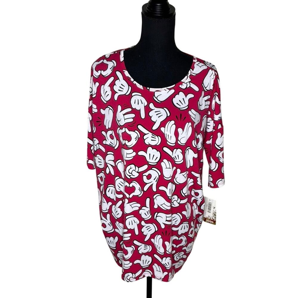 LuLaRoe Disney Irma L NWT Rare Gold Tag Mickey Hands Red Top